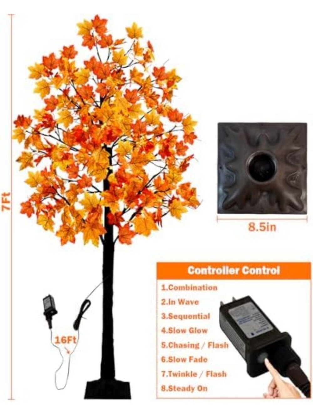 7FT Lighted Fall Maple Tree with 128 LED Lights, Timer & 8 Modes - Perfect - Picture 3 of 6